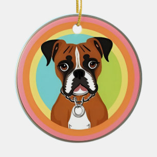 Boxer Dog in Vibrant Circular Frame Ceramic Ornament