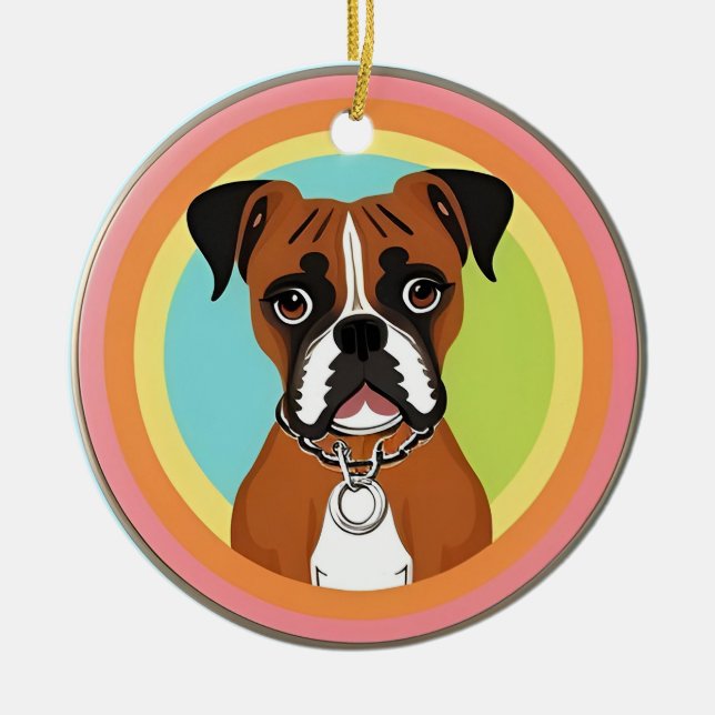 Boxer Dog in Vibrant Circular Frame Ceramic Ornament (Front)