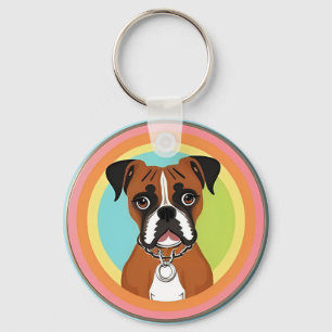 Boxer Dog in Vibrant Circular Frame Keychain