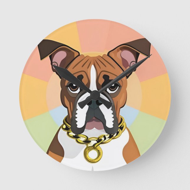 Boxer Dog in Vibrant Circular Frame Round Clock (Front)