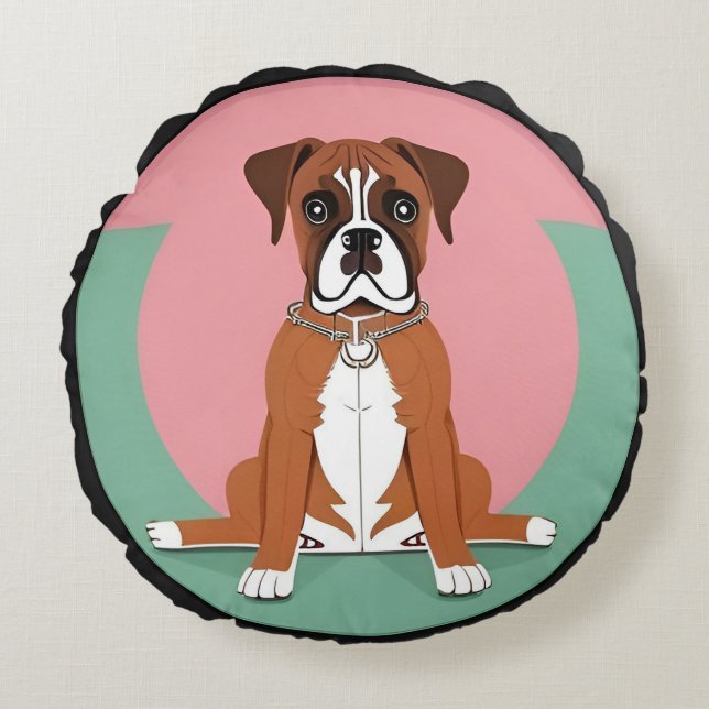 Boxer Dog in Vibrant Circular Frame Round Pillow (Front)