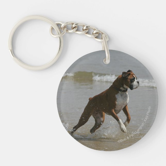 Boxer Dog in Water Keychain (Front)