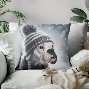 Boxer Dog in Winter Throw Pillow
