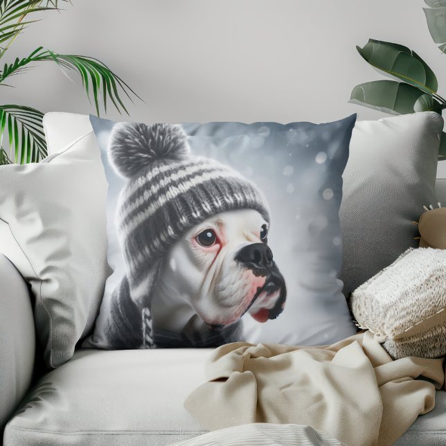 Boxer Dog in Winter Throw Pillow (Creator Uploaded)