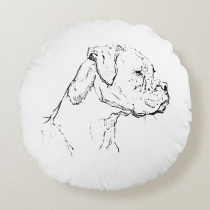 Boxer Dog Ink Art – Minimalist Dog Line Drawing Round Pillow