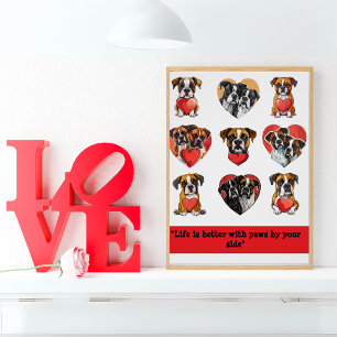  Boxer Dog Love – Romantic Watercolor  Poster