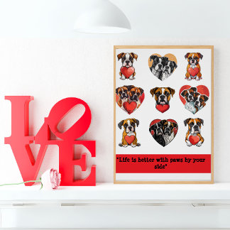 Boxer Dog Love – Romantic Watercolor Poster