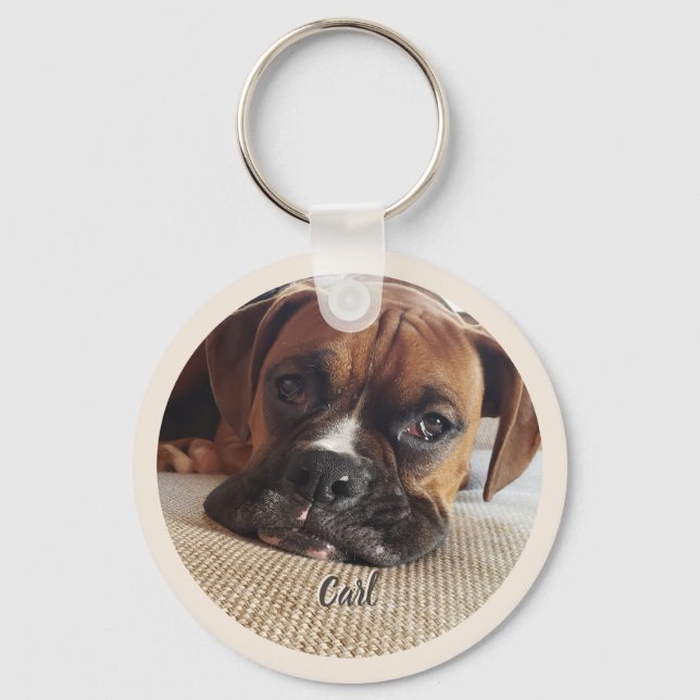 Boxer Dog Lover Custom Photo Keychain Keepsake (Front)