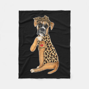 Boxer Dog Lover Tee I Love Mom Tattoo Leopard Moth Fleece Blanket