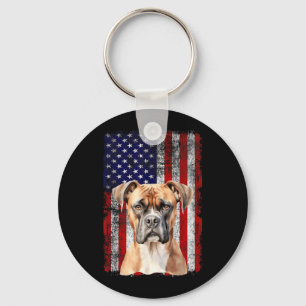 Boxer Dog Lover US Flag 4th of July Patriotic Keychain