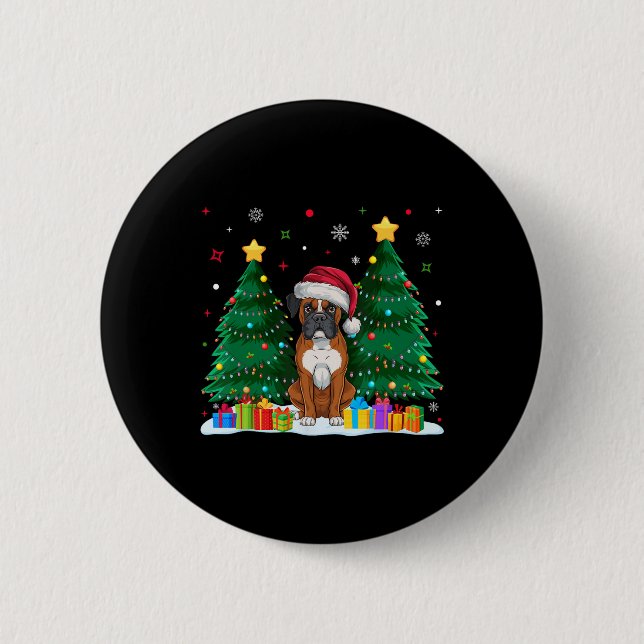Boxer Dog Lovers Santa Hat Ugly Christmas Sweater  2 Inch Round Button (Front)