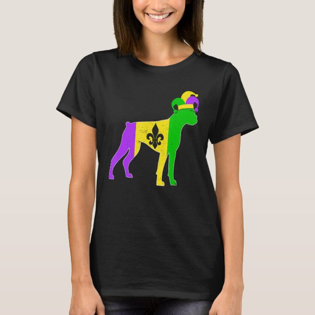 Boxer Dog Mardi Gras Carnivals Funny Puppy Jester T-Shirt (Front)