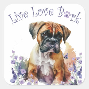 Boxer Dog Mom Floral Square Sticker