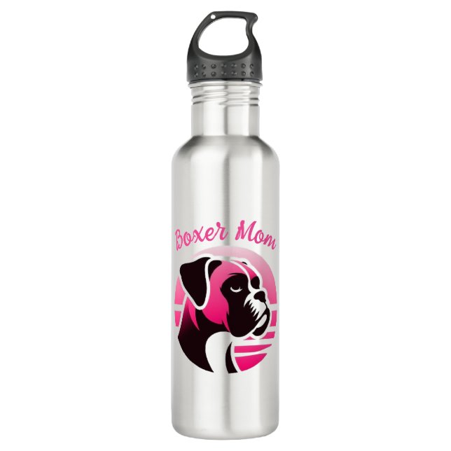 Boxer Dog Mom in Pink 710 Ml Water Bottle (Front)