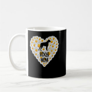 Boxer Dog Mom on Love Heart White Daisy Flowers Bo Coffee Mug