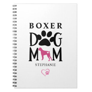 Boxer Dog Mom Pawprint Heart Custom Name Notebook