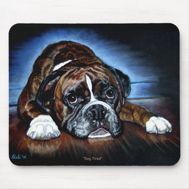 Boxer Dog Mousemat, Dog Tired Mouse Pad (Front)
