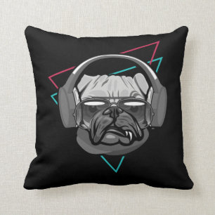 Boxer Dog Music Headphones Disco Dj Party Throw Pillow