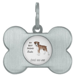 Boxer Dog My Best Friend Custom Dog Bone Name Pet ID Tag