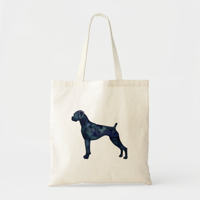 Boxer Dog Natural Ears Black Watercolor Silhouette Tote Bag (Front)