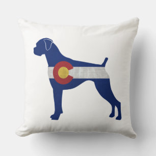 Boxer Dog Natural Ears Colorado Flag Silhouette Throw Pillow