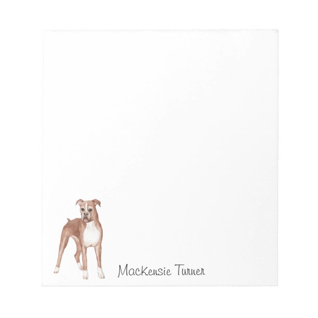Boxer Dog Notepad | Custom | Watercolor | Script (Front)