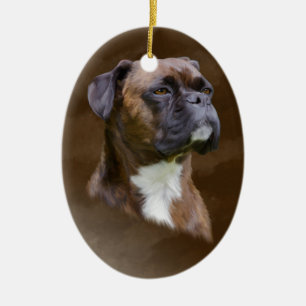 Boxer Dog Oil Painting Art Portrait Ceramic Ornament