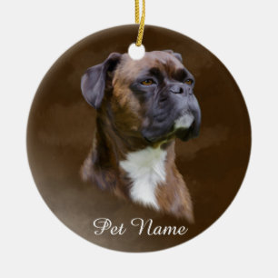 Boxer Dog Oil Painting Art Portrait Ceramic Ornament
