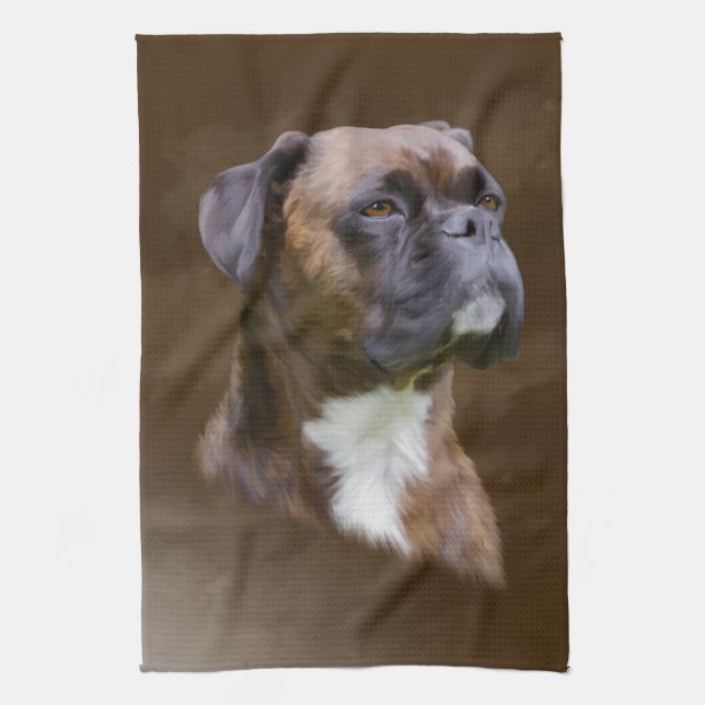 Boxer Dog Oil Painting Art Portrait Kitchen Towel (Vertical)