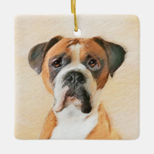 Boxer Dog Painting Uncropped Original Animal Art Ceramic Ornament
