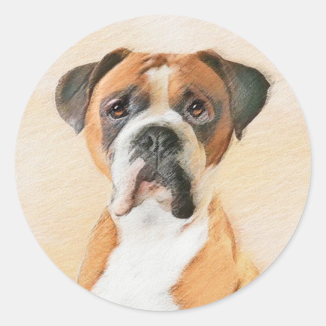 Boxer Dog Painting Uncropped Original Animal Art Classic Round Sticker (Front)
