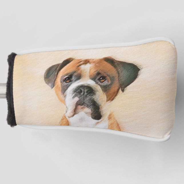 Boxer Dog Painting Uncropped Original Animal Art Golf Head Cover (Front)