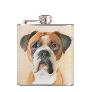 Boxer Dog Painting Uncropped Original Animal Art Hip Flask