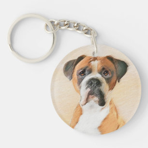 Boxer Dog Painting Uncropped Original Animal Art Keychain