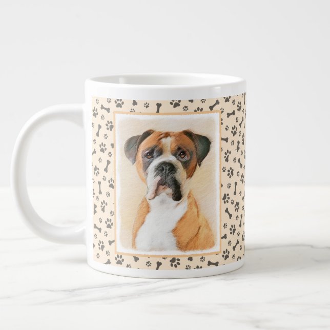 Boxer Dog Painting Uncropped Original Animal Art Large Coffee Mug (Left)