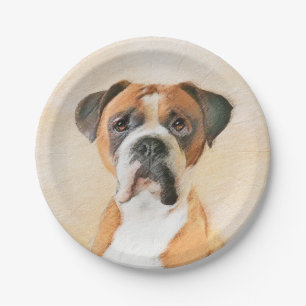 Boxer Dog Painting Uncropped Original Animal Art Paper Plate