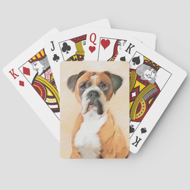 Boxer Dog Painting Uncropped Original Animal Art Playing Cards (Back)