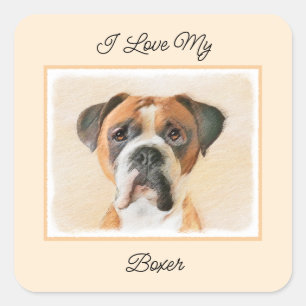 Boxer Dog Painting Uncropped Original Animal Art Square Sticker