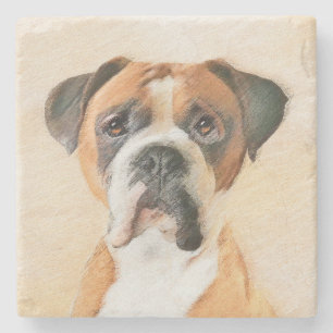 Boxer Dog Painting Uncropped Original Animal Art Stone Coaster