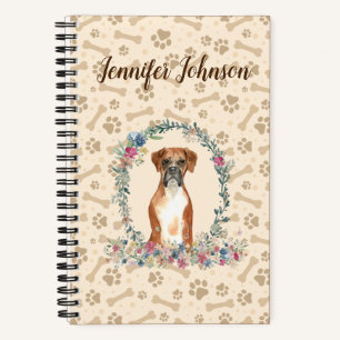 Boxer Dog Paw Print & Floral Cute Notebook
