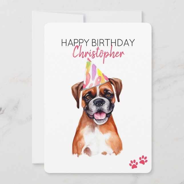 Boxer Dog Personalized Happy Birthday Card (Front)