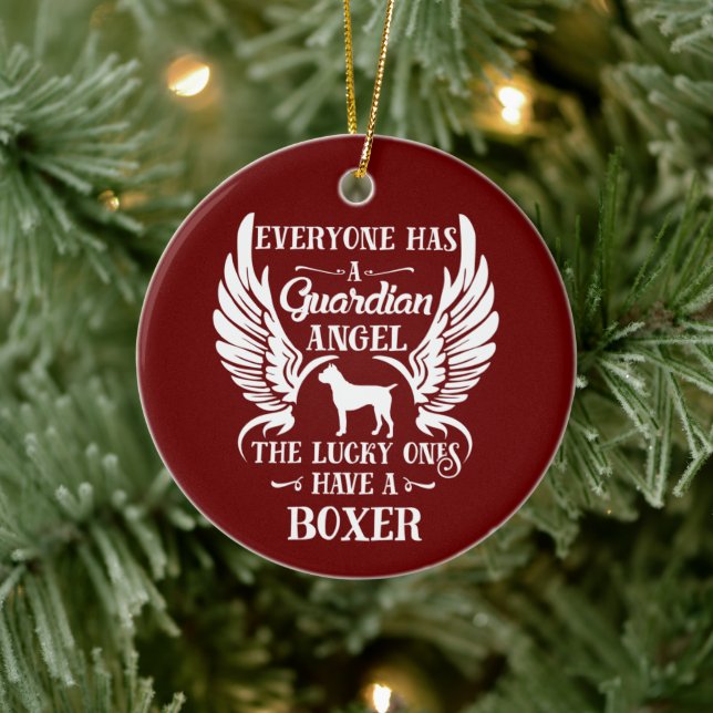Boxer dog pet guardian angel ceramic ornament (Tree)