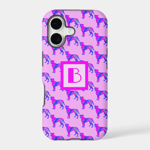 Boxer Dog Pink & Blue Silhouette Monogram