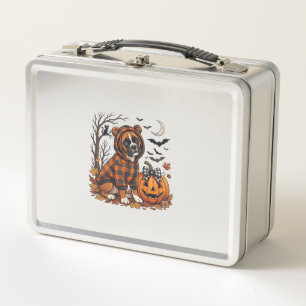 Boxer Dog Plaid Hoodie Halloween Pumpkin Bats_1 Metal Lunch Box