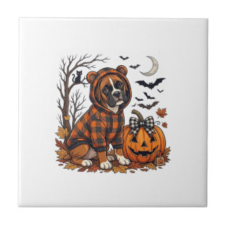 Boxer Dog Plaid Hoodie Halloween Pumpkin Bats_1 Tile