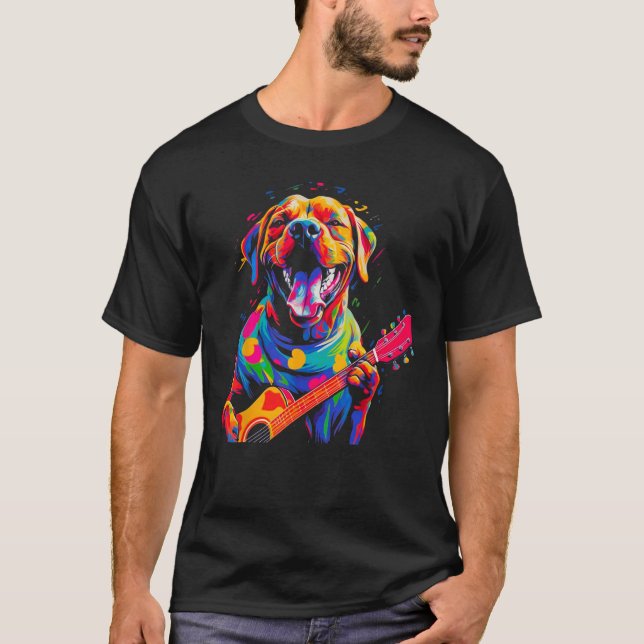 Boxer Dog Pop Guitar T-Shirt (Front)