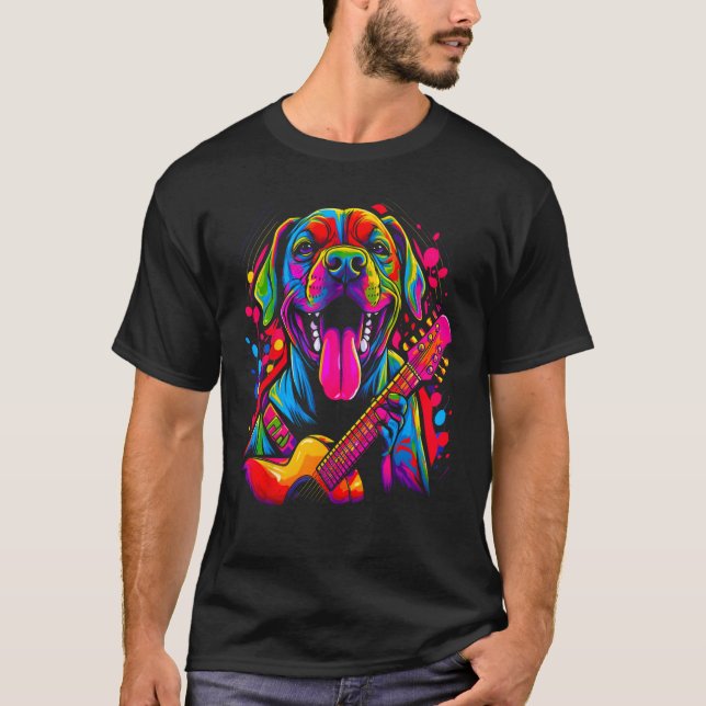 Boxer Dog Pop Guitarist T-Shirt (Front)