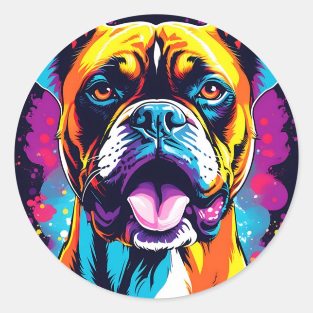 Boxer Dog Portrait Pop Art Classic Round Sticker (Front)