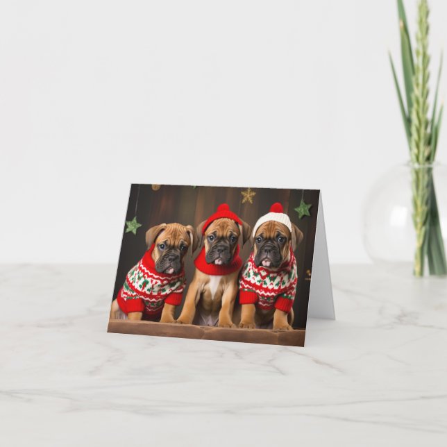 Boxer Dog Puppies Christmas Card (Front)