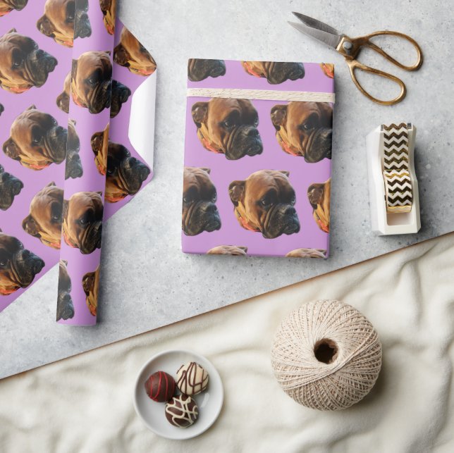 Boxer Dog Puppy Photo Pastel Purple Custom Wrapping Paper (Crafts)